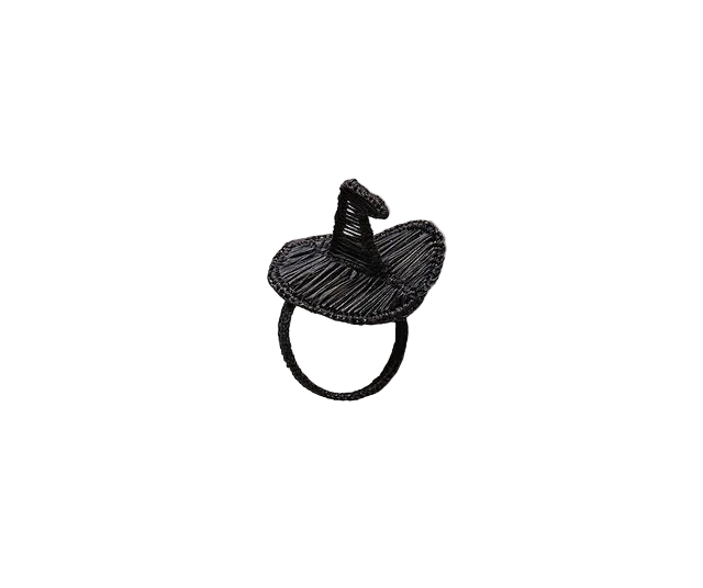 Witch Hat Napkin Ring – Handmade Halloween Table Decor – Black Woven Boho Napkin Holder – Spooky Fall Party Accent – Hostess Gift Idea