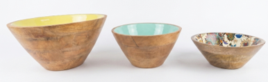 set of 3 mango wood enamel bowls nesting wooden kitchen bowl set