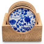 mango wood coaster set of 5 with holder enamel finish wooden coasters