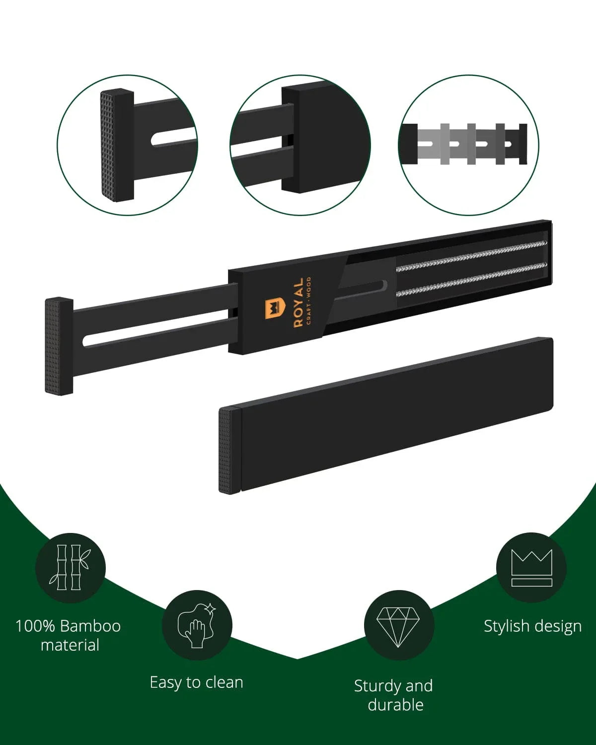 Drawer Dividers 22”, Black Royal Craft Wood