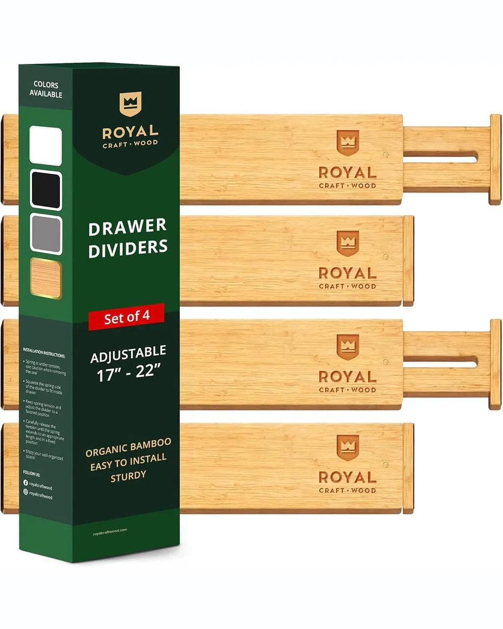 Drawer Dividers 22”, Natural Royal Craft Wood