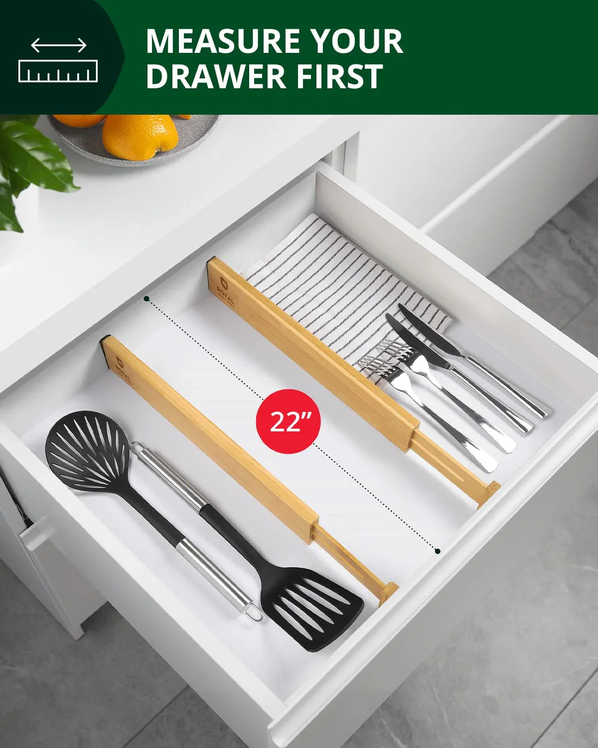 Drawer Dividers 22”, Natural Royal Craft Wood