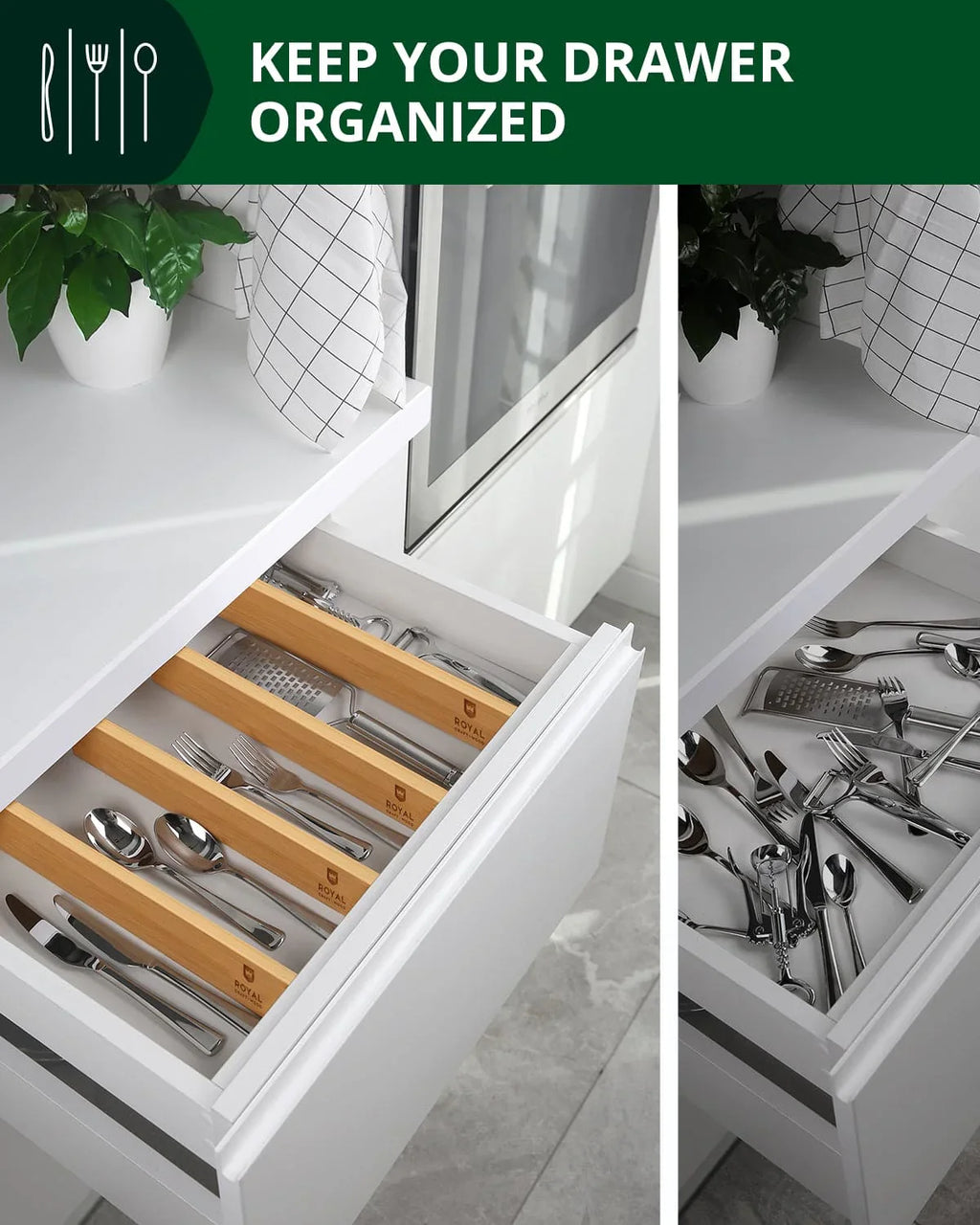 Drawer Dividers 22”, Natural Royal Craft Wood
