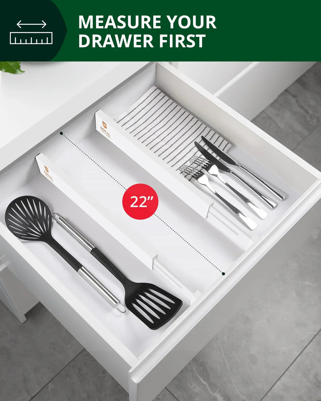 Drawer Dividers 22”, White Royal Craft Wood