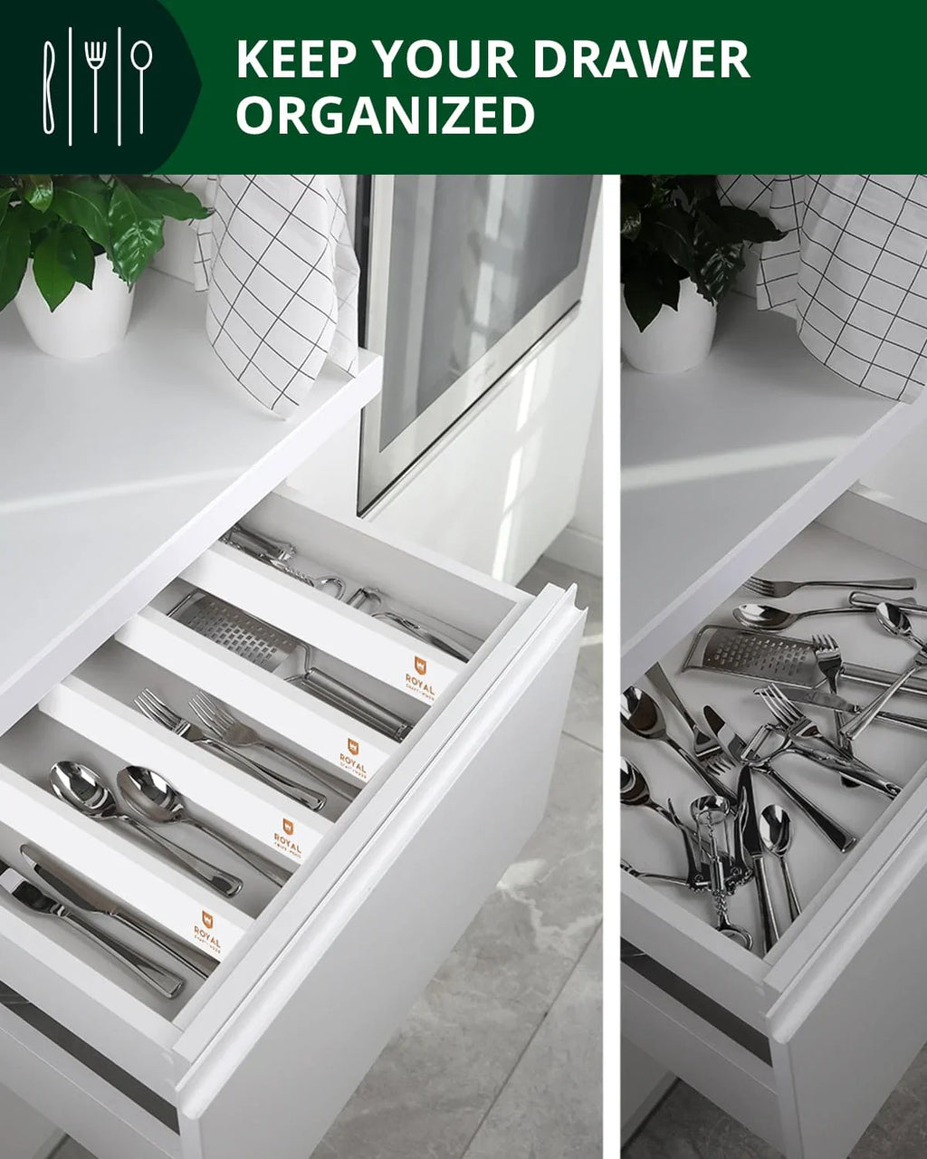 Drawer Dividers 22”, White Royal Craft Wood