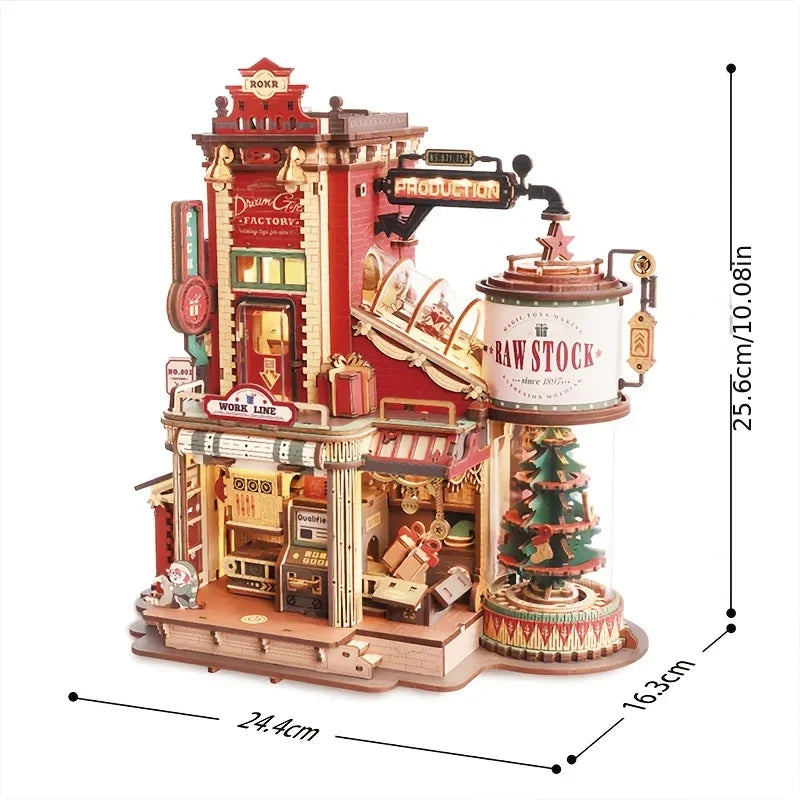 ROKR Dream Gift Factory Christmas Theme Dollhouse Music Box - Handcrafted Miniature Dollhouse with Rotating Carousel, Musical Figurines & Festive Decorations, Interactive Collectible Gift for Adults & Teens, Christmas Decor, House Of Avana