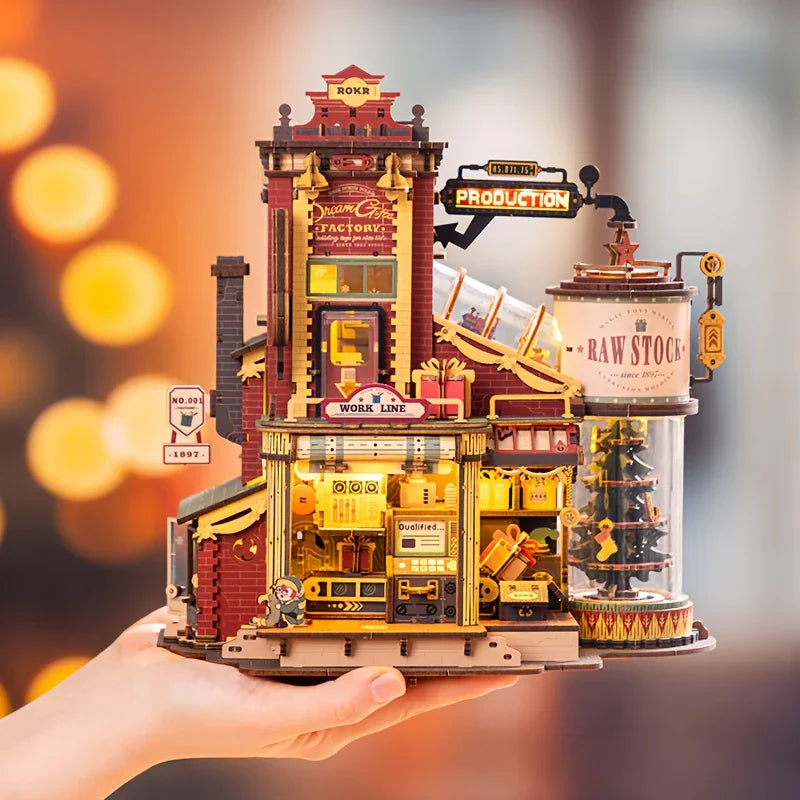 ROKR Dream Gift Factory Christmas Theme Dollhouse Music Box - Handcrafted Miniature Dollhouse with Rotating Carousel, Musical Figurines & Festive Decorations, Interactive Collectible Gift for Adults & Teens, Christmas Decor, House Of Avana