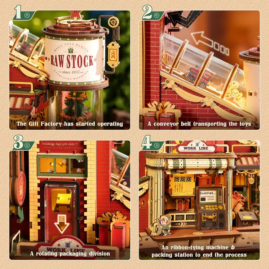 ROKR Dream Gift Factory Christmas Theme Dollhouse Music Box - Handcrafted Miniature Dollhouse with Rotating Carousel, Musical Figurines & Festive Decorations, Interactive Collectible Gift for Adults & Teens, Christmas Decor, House Of Avana