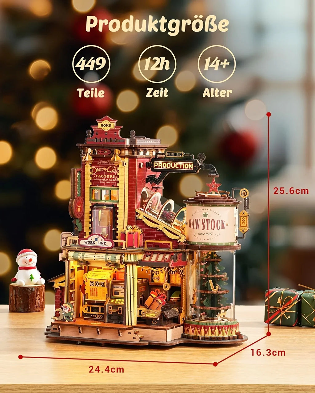 ROKR Dream Gift Factory Christmas Theme Dollhouse Music Box - Handcrafted Miniature Dollhouse with Rotating Carousel, Musical Figurines & Festive Decorations, Interactive Collectible Gift for Adults & Teens, Christmas Decor, House Of Avana