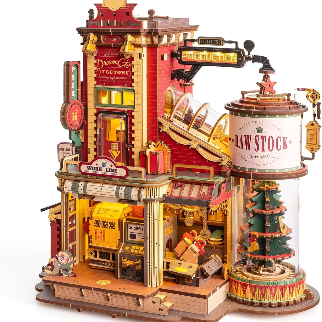 ROKR Dream Gift Factory Christmas Theme Dollhouse Music Box - Handcrafted Miniature Dollhouse with Rotating Carousel, Musical Figurines & Festive Decorations, Interactive Collectible Gift for Adults & Teens, Christmas Decor, House Of Avana