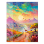 Dreamscape Sunset Valley – Llama & Mountain Fantasy UV Glass Wall Art-KAFCD082 Peony Atelier