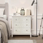 Farmhouse, Lockers, 3-drawer, Bedroom Bedside Table, Fully-assembled Flower Motif Dresser for French... - House Of Avana