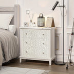 Farmhouse, Lockers, 3-drawer, Bedroom Bedside Table, Fully-assembled Flower Motif Dresser for French... - House Of Avana