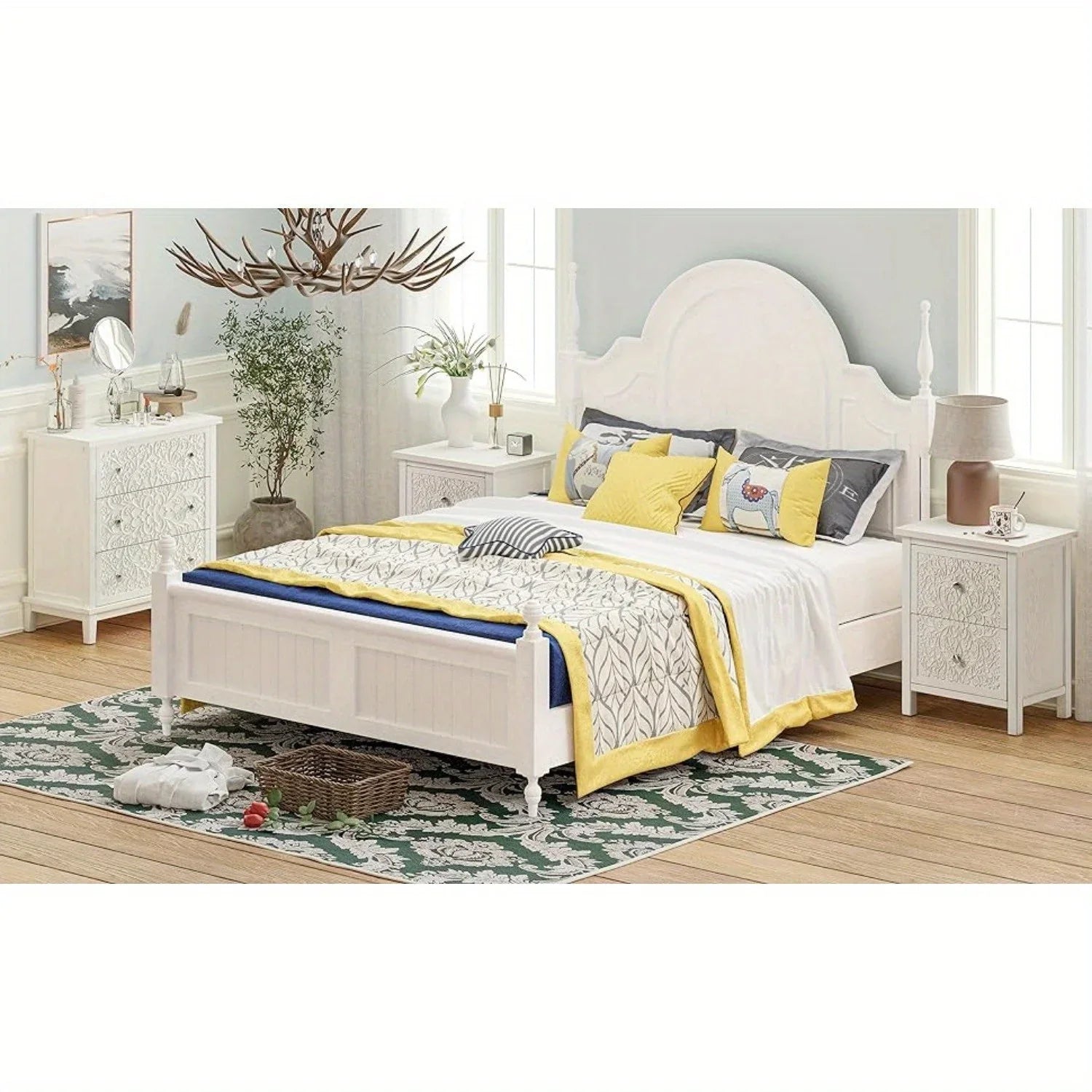 Farmhouse, Lockers, 3-drawer, Bedroom Bedside Table, Fully-assembled Flower Motif Dresser for French... - House Of Avana