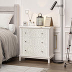 Farmhouse, Lockers, 3-drawer, Bedroom Bedside Table, Fully-assembled Flower Motif Dresser for French... - House Of Avana