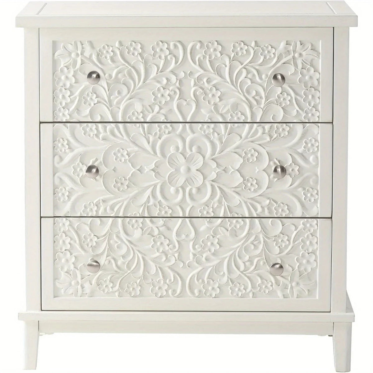 Farmhouse, Lockers, 3-drawer, Bedroom Bedside Table, Fully-assembled Flower Motif Dresser for French... - House Of Avana [[SKU:HOA-DRS-001]]