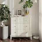 Farmhouse, Lockers, 3-drawer, Bedroom Bedside Table, Fully-assembled Flower Motif Dresser for French... - House Of Avana
