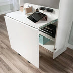 Drop Leaf Computer Desk Craft Table Armoire in White Wood Finish - Made in USA
