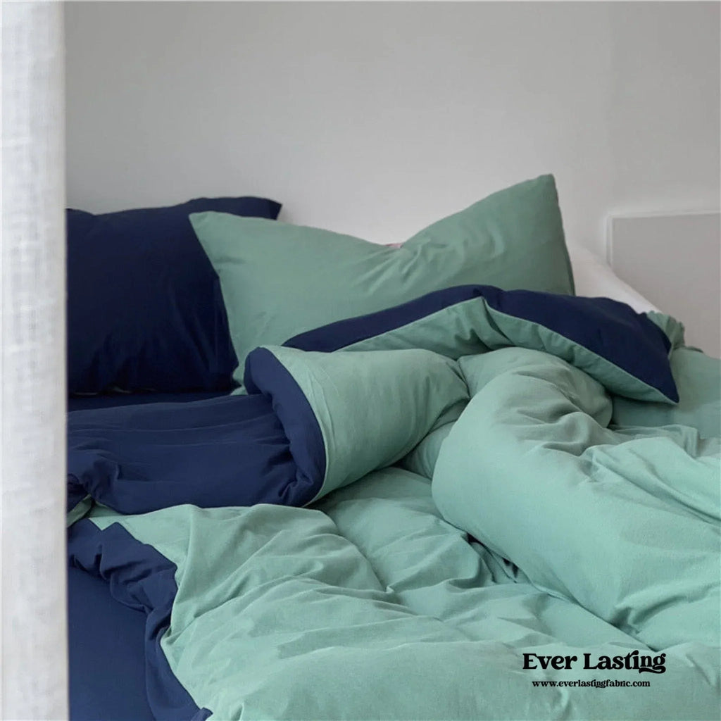 DUO Jersey Knit Bedding Set / Green Blue + Royal Blue Ever Lasting