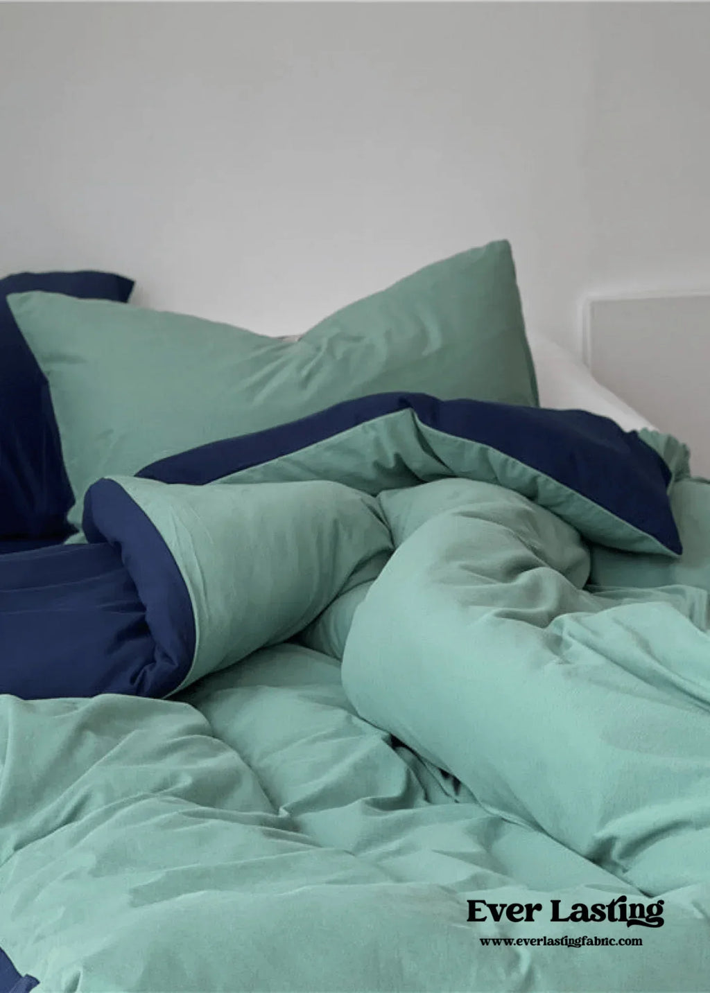 DUO Jersey Knit Bedding Set / Green Blue + Royal Blue Ever Lasting