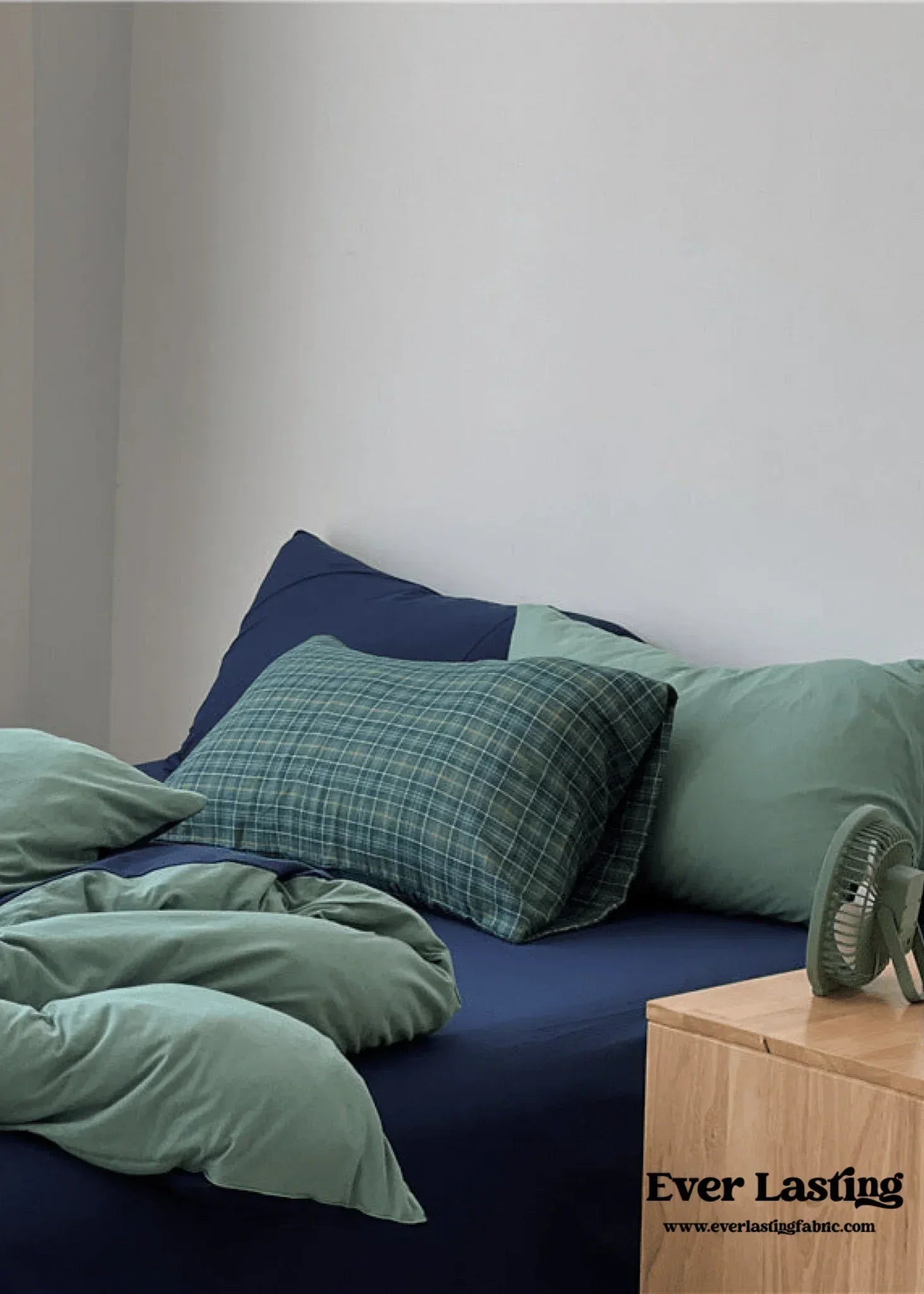 DUO Jersey Knit Bedding Set / Green Blue + Royal Blue Ever Lasting