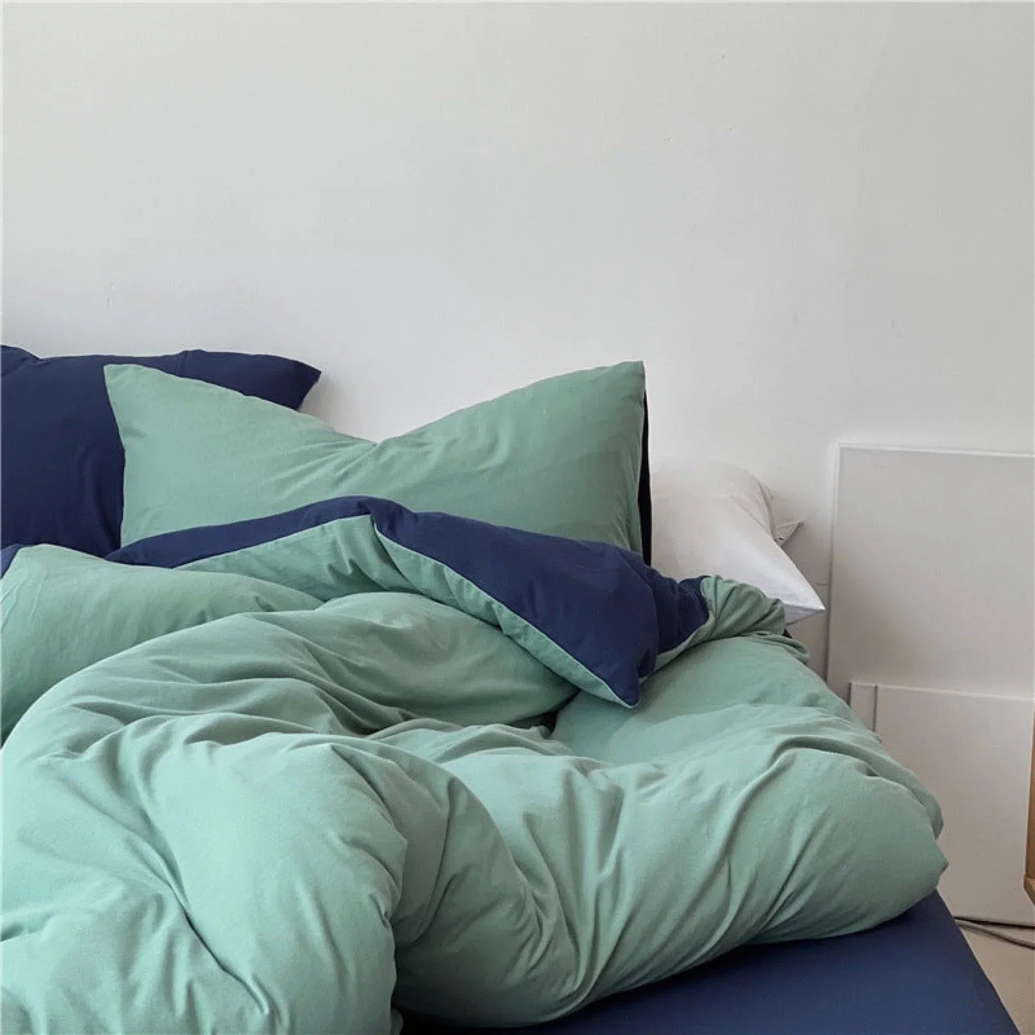 DUO Jersey Knit Bedding Set / Green Blue + Royal Blue Ever Lasting