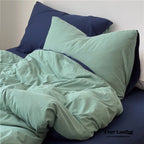DUO Jersey Knit Bedding Set / Green Blue + Royal Blue Ever Lasting