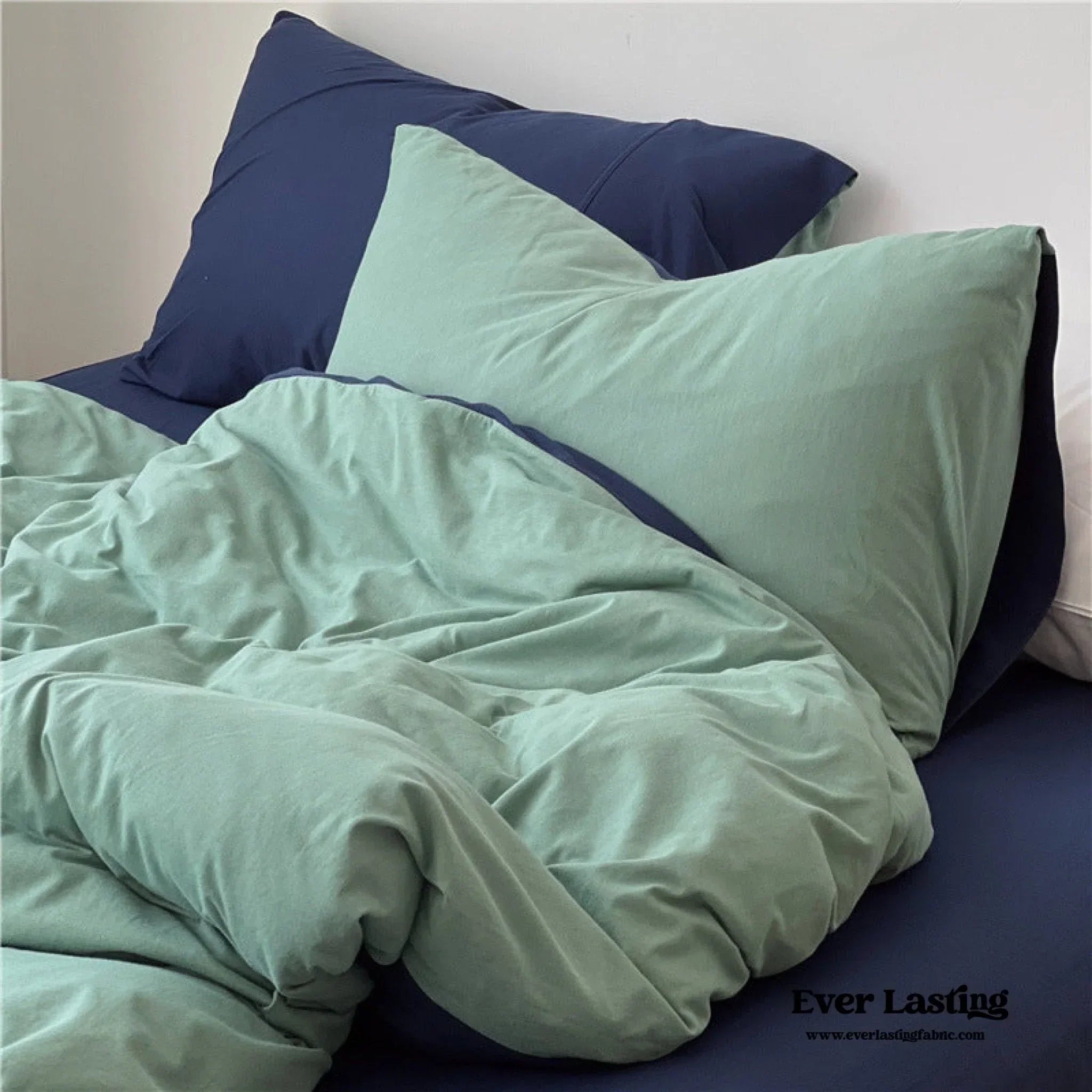 DUO Jersey Knit Bedding Set / Green Blue + Royal Blue Ever Lasting