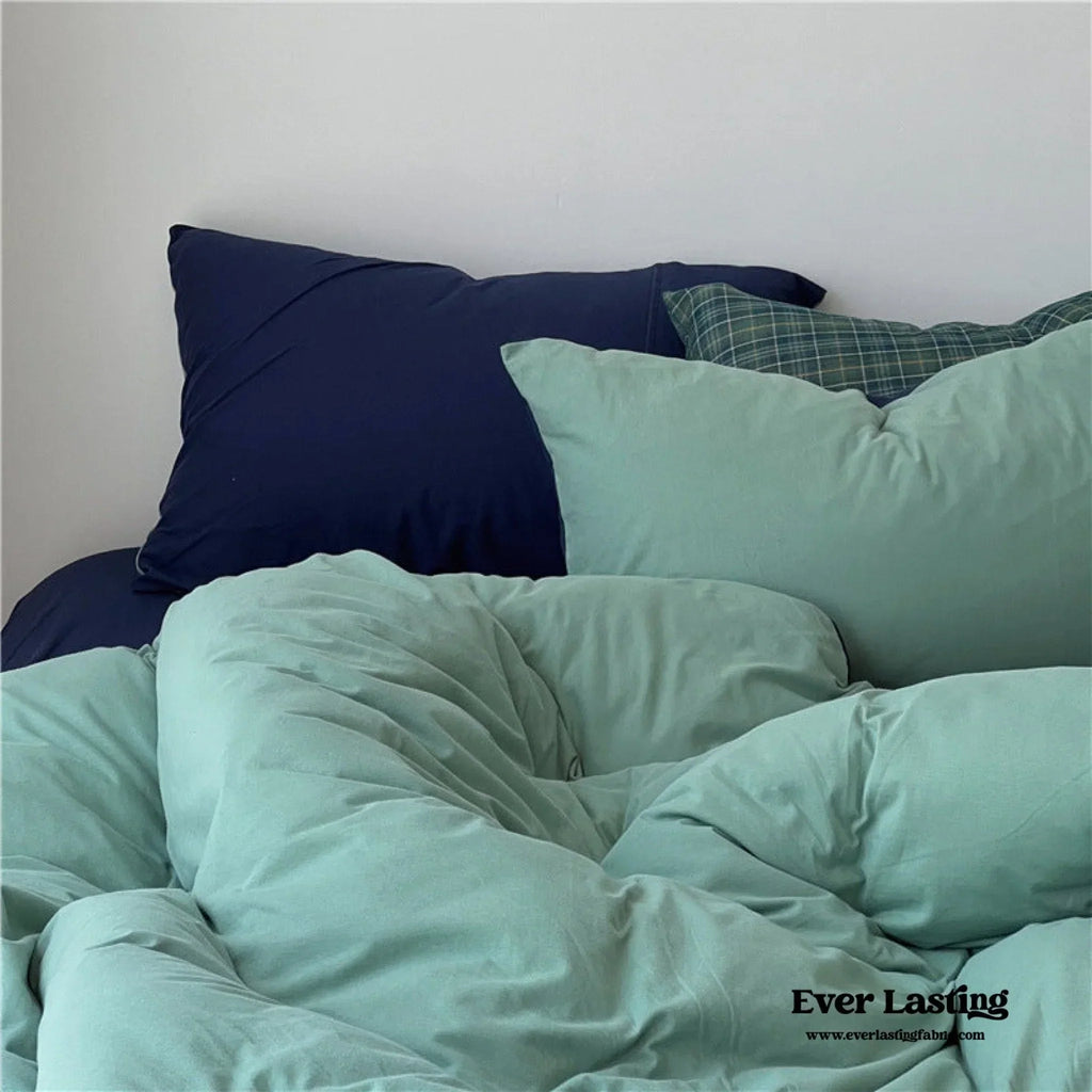 DUO Jersey Knit Bedding Set / Green Blue + Royal Blue Ever Lasting