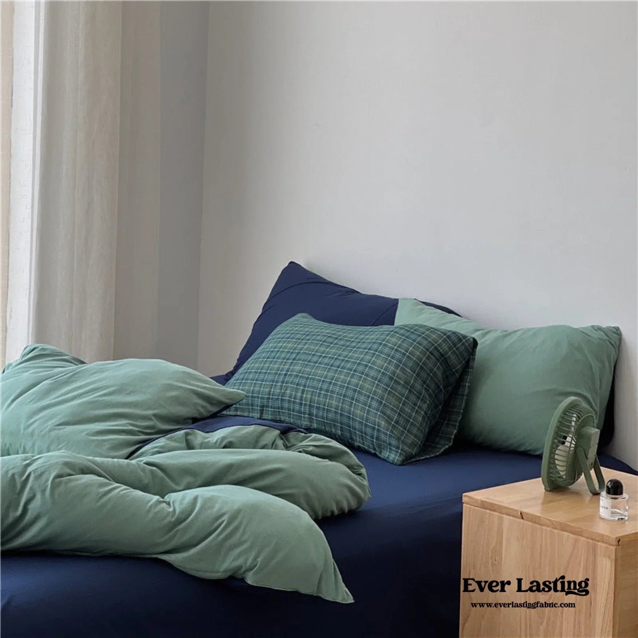 DUO Jersey Knit Bedding Set / Green Blue + Royal Blue Ever Lasting