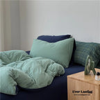DUO Jersey Knit Bedding Set / Green Blue + Royal Blue Ever Lasting