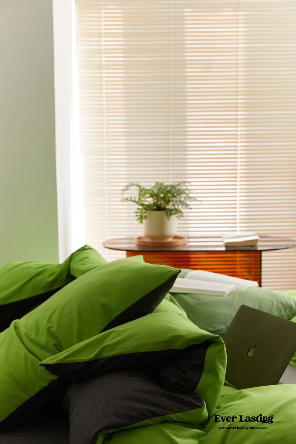 DUO Maximalist Jersey Knit Bedding Set / Green Apple + Gray Ever Lasting