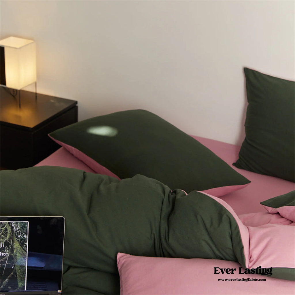 DUO Maximalist Jersey Knit Bedding Set / Green Apple + Gray Ever Lasting