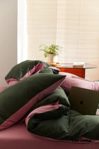 DUO Maximalist Jersey Knit Bedding Set / Green Apple + Gray Ever Lasting