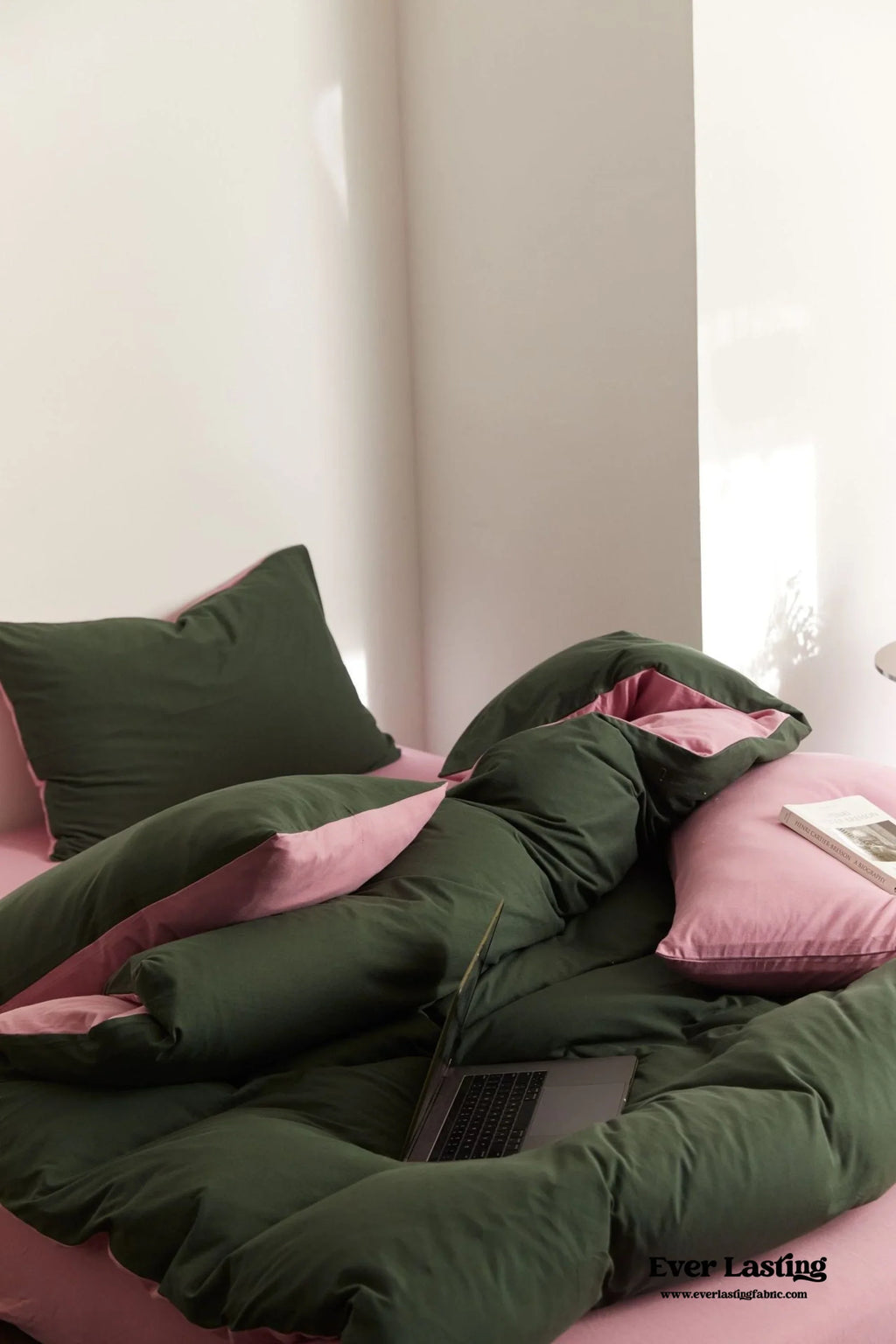 DUO Maximalist Jersey Knit Bedding Set / Green Apple + Gray Ever Lasting