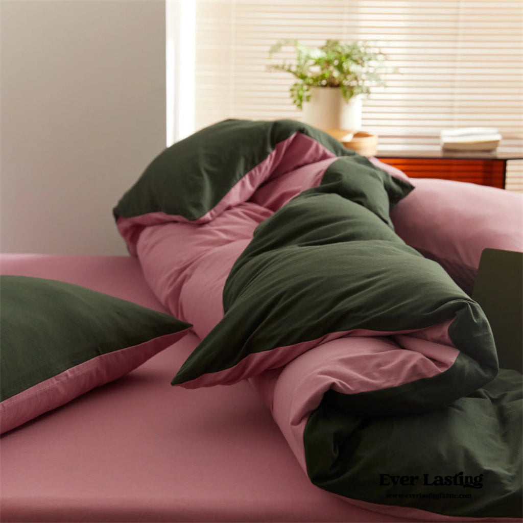 DUO Maximalist Jersey Knit Bedding Set / Green Apple + Gray Ever Lasting