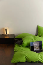 DUO Maximalist Jersey Knit Bedding Set / Green Apple + Gray Ever Lasting