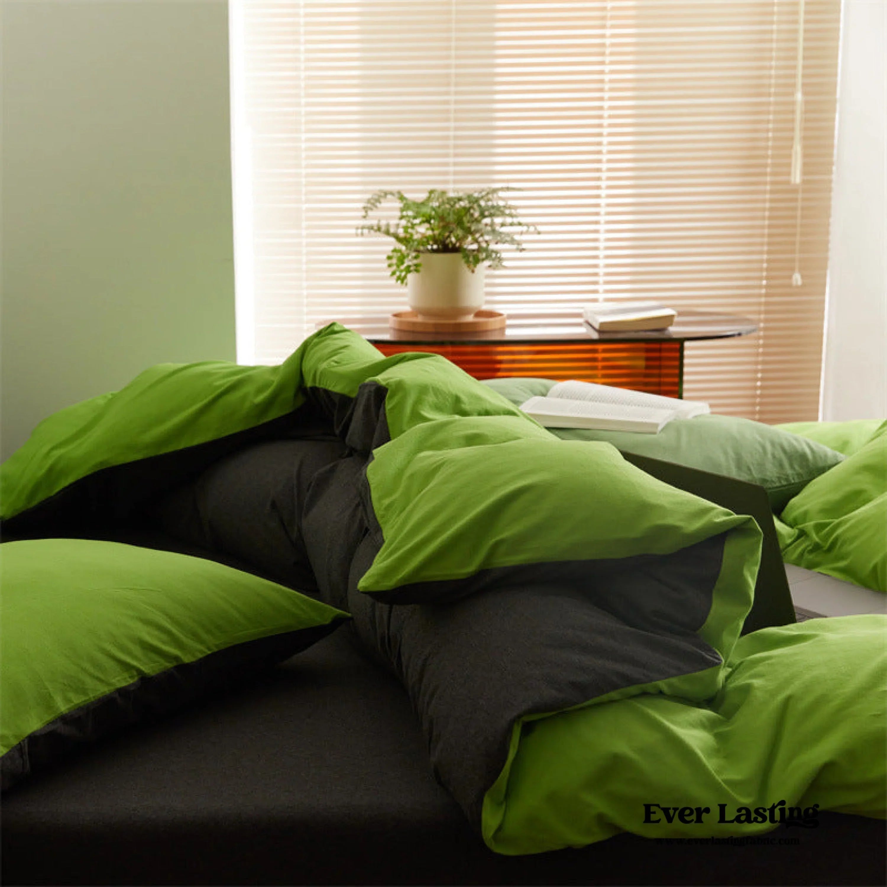 DUO Maximalist Jersey Knit Bedding Set / Green Apple + Gray Ever Lasting