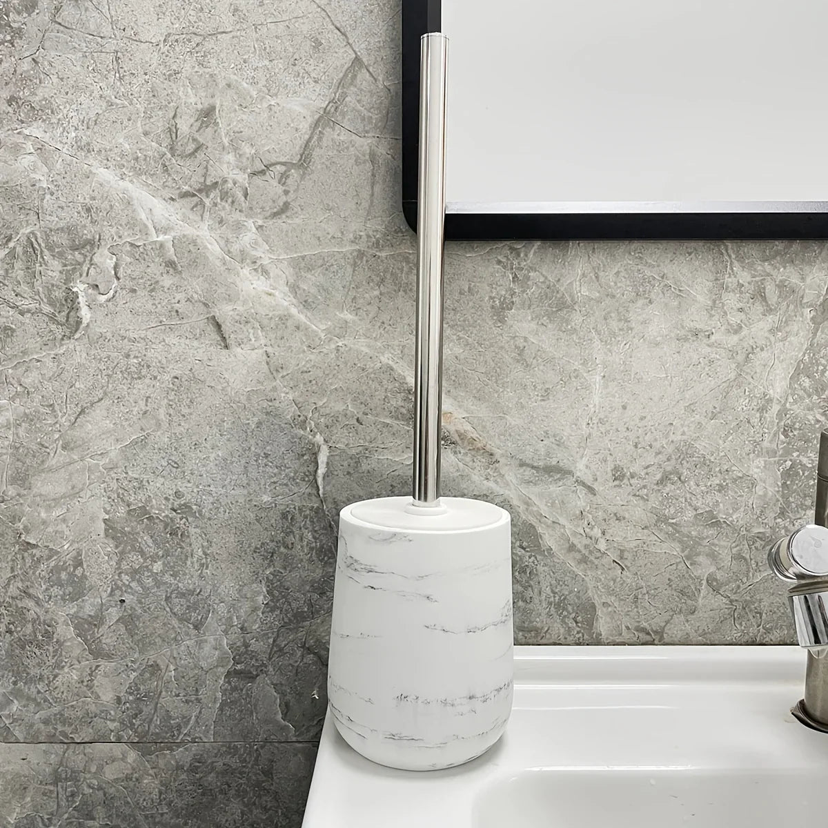 Durable Marble Like Toilet Brush with Holder, Long Handle Cleaning Brush, Splash Cover, Toilet Bowl... - House Of Avana [[SKU:HOA-TWR-009]]