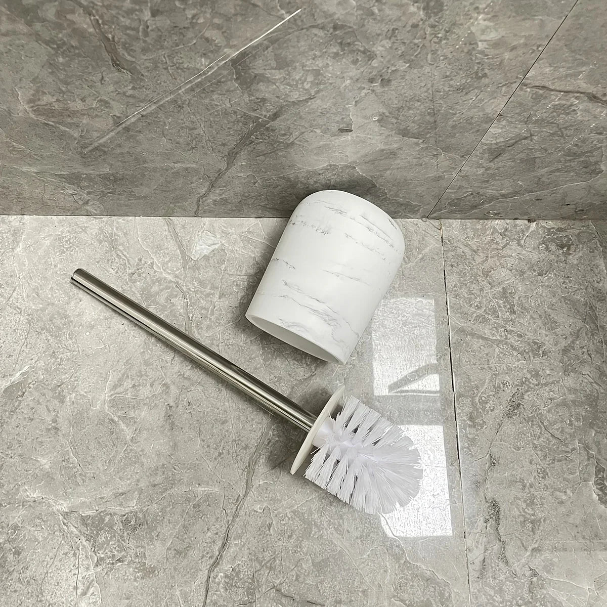 Durable Marble Like Toilet Brush with Holder, Long Handle Cleaning Brush, Splash Cover, Toilet Bowl... - House Of Avana [[SKU:HOA-TWR-009]]
