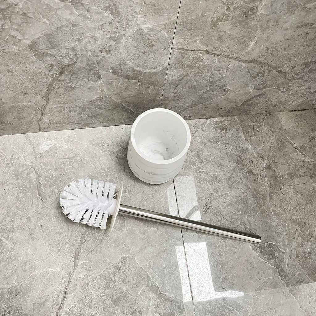 Durable Marble Like Toilet Brush with Holder, Long Handle Cleaning Brush, Splash Cover, Toilet Bowl... - House Of Avana [[SKU:HOA-TWR-009]]