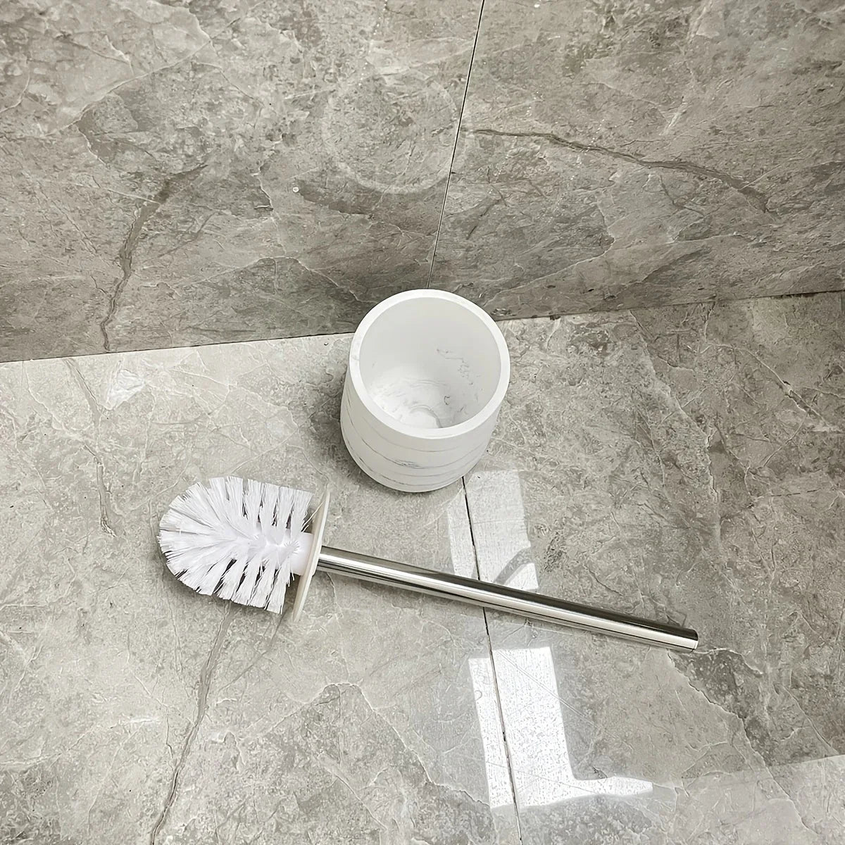 Durable Marble Like Toilet Brush with Holder, Long Handle Cleaning Brush, Splash Cover, Toilet Bowl... - House Of Avana [[SKU:HOA-TWR-009]]