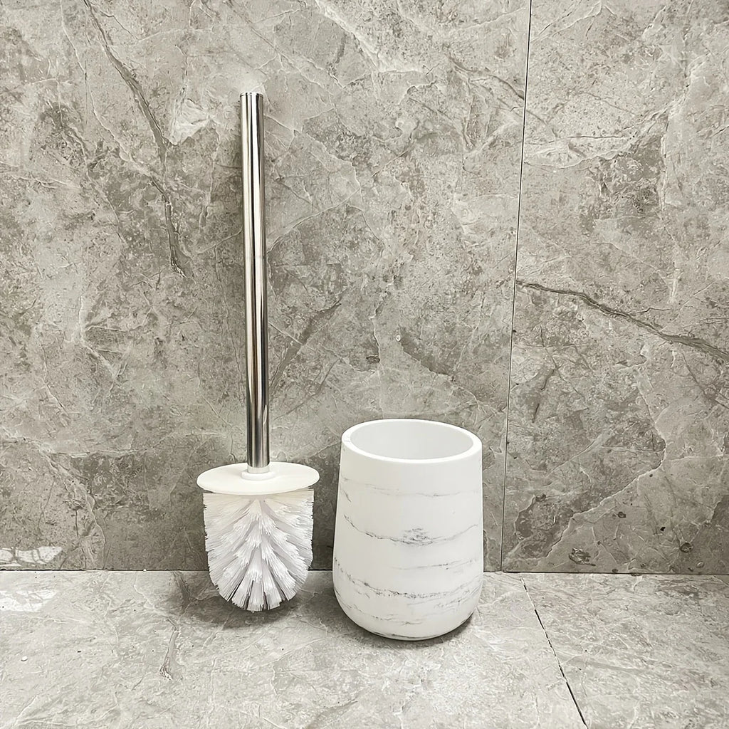 Durable Marble Like Toilet Brush with Holder, Long Handle Cleaning Brush, Splash Cover, Toilet Bowl... - House Of Avana