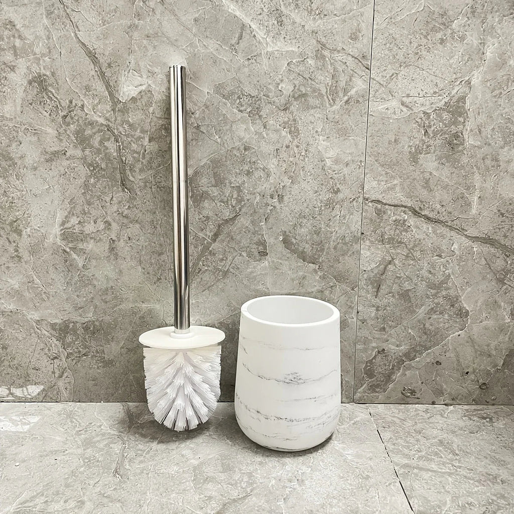 Durable Marble Like Toilet Brush with Holder, Long Handle Cleaning Brush, Splash Cover, Toilet Bowl... - House Of Avana [[SKU:HOA-TWR-009]]
