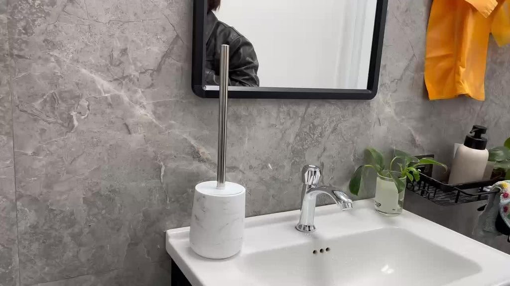 Durable Marble Like Toilet Brush with Holder, Long Handle Cleaning Brush, Splash Cover, Toilet Bowl... - House Of Avana [[SKU:HOA-TWR-009]]