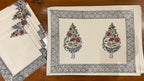 Dusty Blue & Rose Sanganer hand block printed table mats and napkins | Jaipur handicraft aesthetics handmade table runners napkins table mats India natural colors hand block | House of Avana