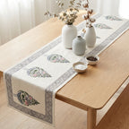 Dusty Blue & Rose table runner in Scandinavian dining aesthetic | Jaipur handicraft aesthetics handmade table runners napkins table mats India natural colors hand block | House of Avana