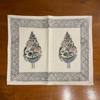 Dusty Blue & Rose hand block printed napkin detail | Jaipur handicraft aesthetics handmade table runners napkins table mats India natural colors hand block | House of Avana