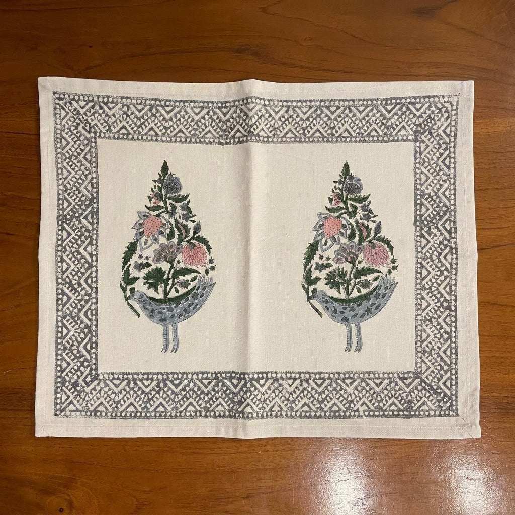 Dusty Blue & Rose hand block printed napkin detail | Jaipur handicraft aesthetics handmade table runners napkins table mats India natural colors hand block | House of Avana [[SKU:HOA-TR-DBRP-008]]