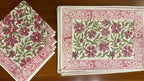 Dusty Rose & Sage Green Sanganer hand block printed table mats and napkins | Jaipur handicraft aesthetics handmade table runners napkins table mats India natural colors hand block | House of Avana